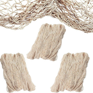 4E's Novelty Fish Net Decorative [3 Pack] Natural Cotton Fishnet Decor - Each 14 ft x 4 ft. for Mermaid Party Decorations, Pirate Decorations, Nautical Beach Table Cover