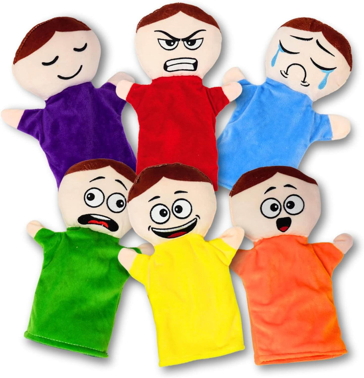 6 Pack Feeling Hand Puppets for Kids with 6 Core Emotions, with Moveable Arms, Soft Plush Hand Puppets for Toddlers, Early Education Toys, Social Emotional Learning Activities by 4E's Novelty