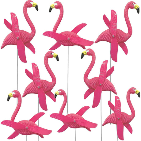 Set of 12 small pink flamingo yard decorations with movable wings, perfect for adding a playful touch to your outdoor space.