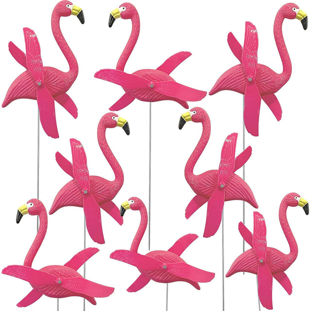 Set of 12 small pink flamingo yard decorations with movable wings, perfect for adding a playful touch to your outdoor space.