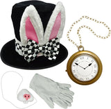 4 Pcs Costume Accessory Set for White Rabbit Costume - Hat, Gloves, Nose, & Clock