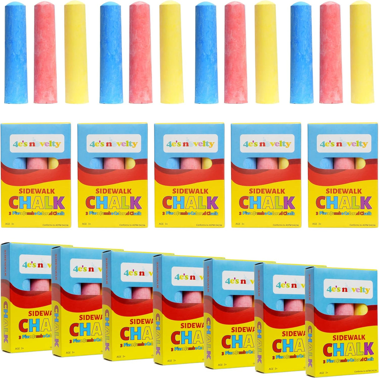 4E's Novelty Bulk Sidewalk Chalk Party Favors for Kids â€“ 12 Individual Boxes with 3 Jumbo Chalk, Perfect for Spring, Summer, and Easter Baskets