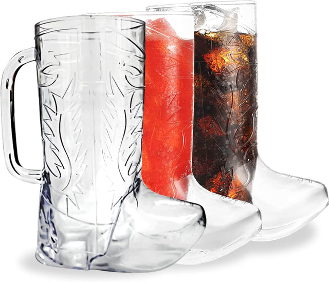 4E's Novelty 10Pcs Cowboy Boot Mug Cups (10 Pack) 17 oz Reusable Hard Plastic, BPA Free - for Cowboy Themed Party Supplies, Western Accessories