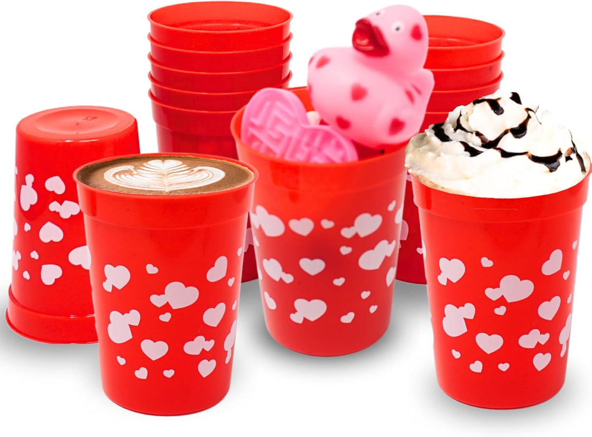 4E's Novelty 12-Pack Valentine Reusable Cups – BPA-Free 8oz Kids’ Party Favors for Classroom