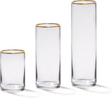 4E's Novelty Set of 3 Glass Cylinder Vases with Gold Rim – Elegant Centerpieces & Candle Holders