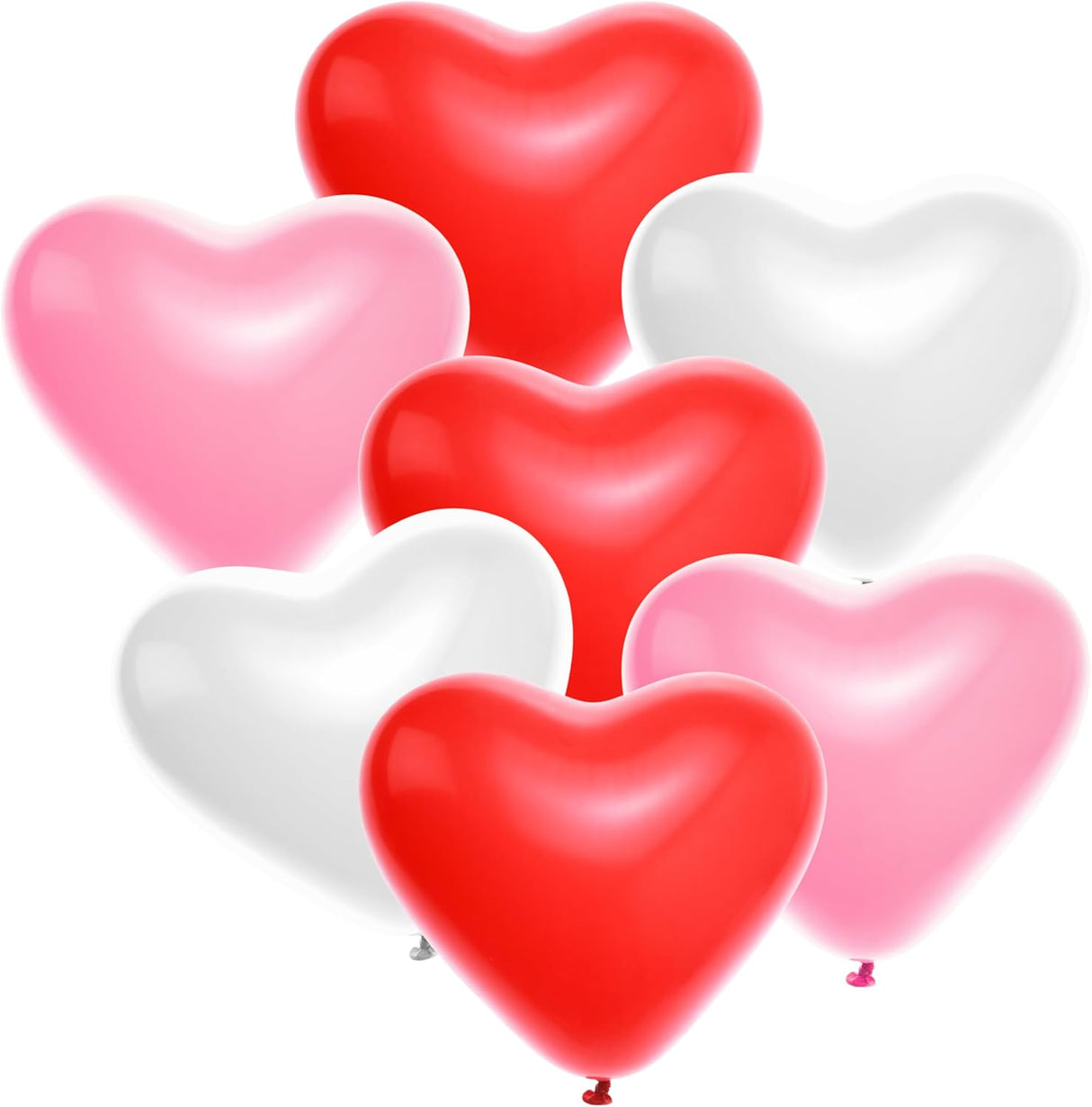 4E's Novelty 36-Pack Latex Heart Balloons – Red, Pink, White 10” Balloons for Valentines & Weddings