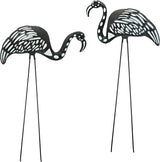 4E’s Novelty Skeleton Flamingo Yard Ornaments Set of 2 - Large Zombie Halloween Yard Flamingos - Black & White Yard Flamingos Outdoor Lawn Decor