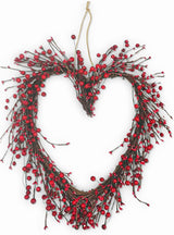 4E's Novelty 15” Heart Grapevine Wreath – Rustic Valentine Door Wreath with Red Berries