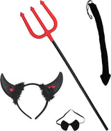 4E's Novelty Black Devil Costume Set: Horns Headband, Tail, Pitchfork, Bowtie – Devil Costume for Women Classic Devil Costume Dress-Up Kit