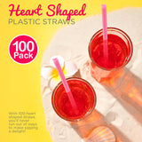 4E's Novelty 100 Pink Heart Shaped Straws – Individually Wrapped Fun Straws for Valentine’s Day