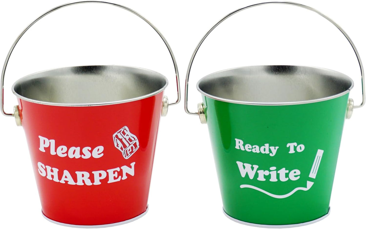 Pencil Buckets for Classroom Organization - 2 pcs per pack - Wooden Pencil Bucket Dispenser, Sharp and Dull Pencil Holder, Teacher Toolbox Organizers