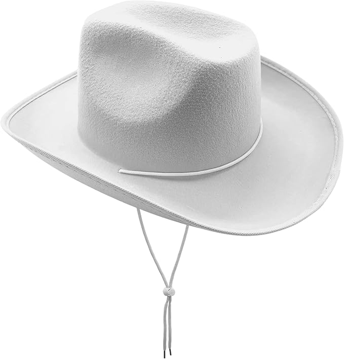 4E's Novelty White Felt Cowboy Hat with Chinstrap – Unisex Western Style for All Occasions