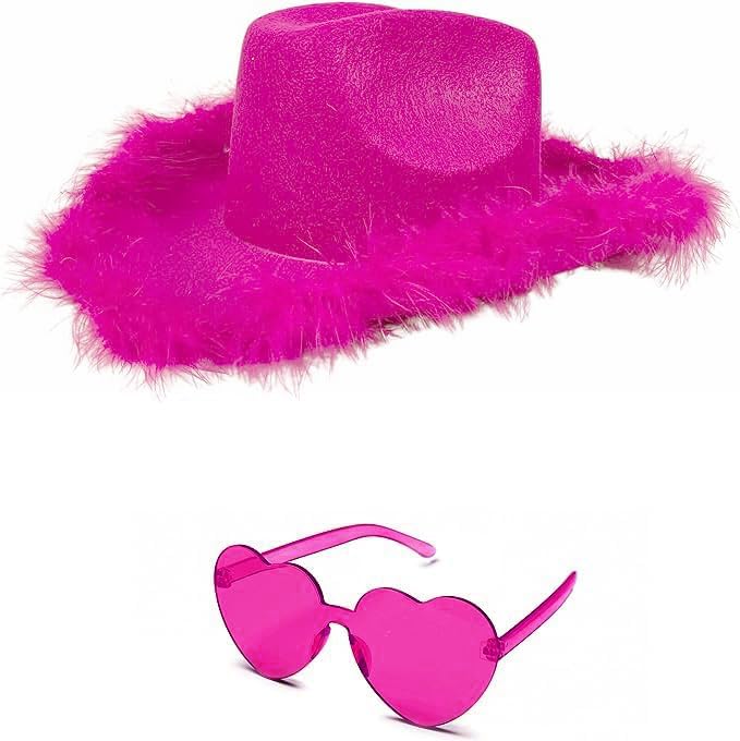 4E's Novelty Pink Feathers Cowboy Hat with Heart Sunglasses – Coastal Cowgirl Party Pack