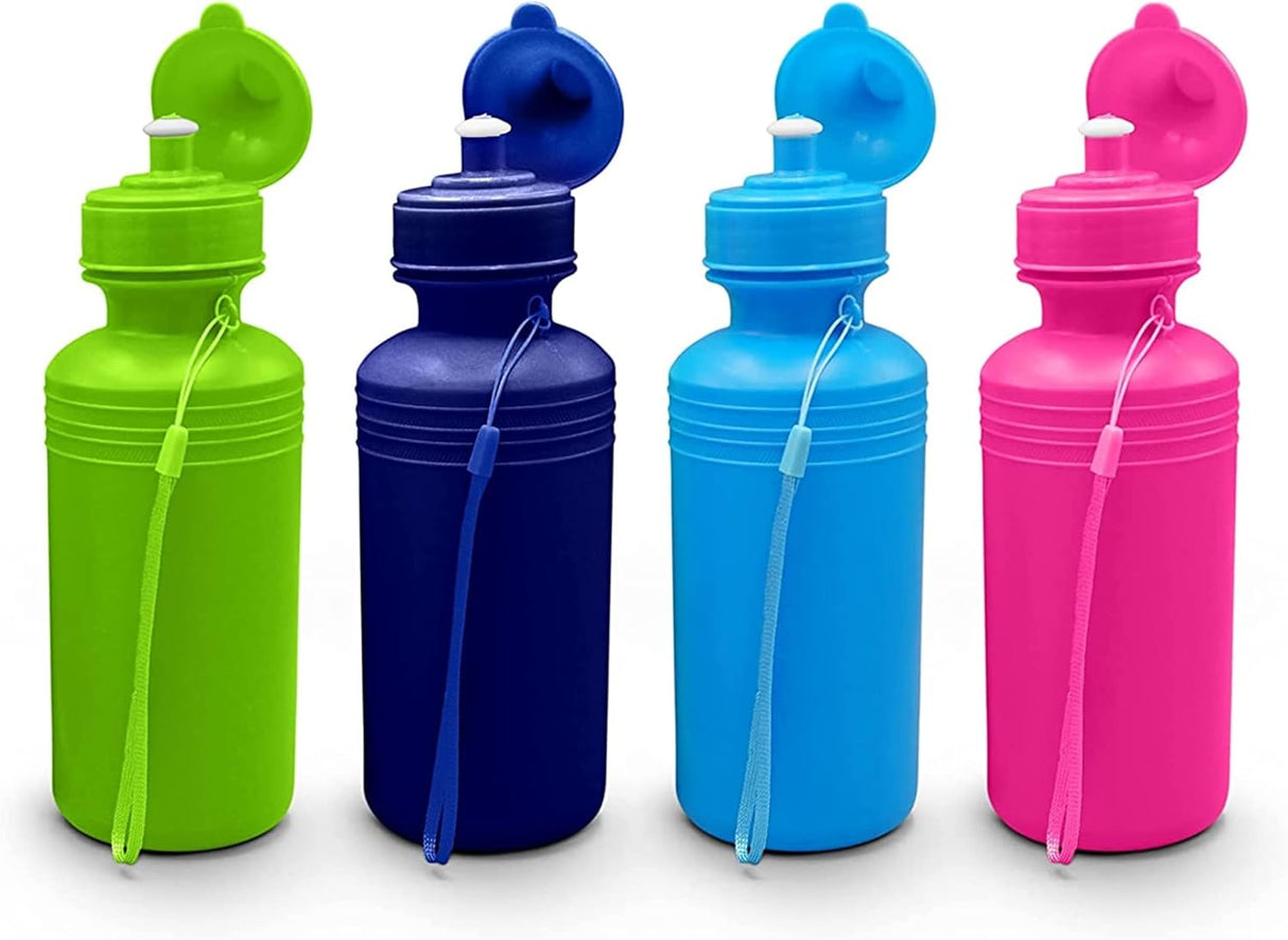 4 Pack 18oz Neon Water Bottles for Kids - BPA Free, Reusable