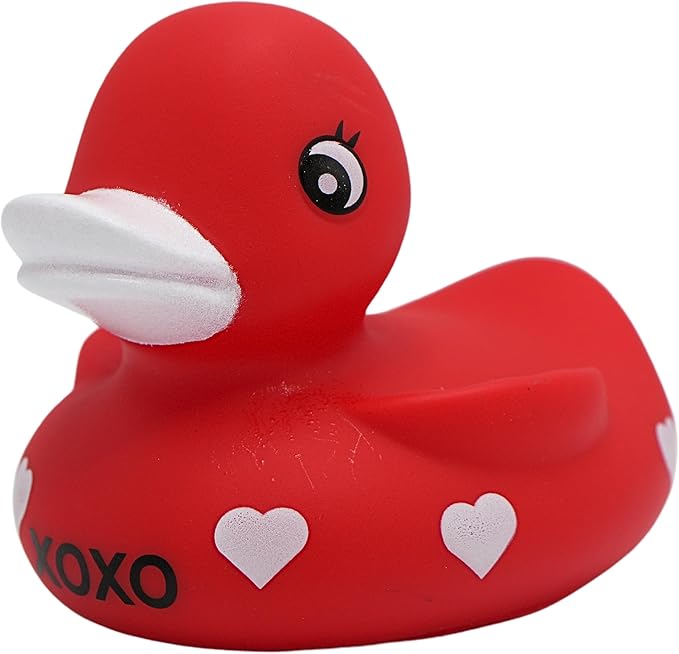 4E's Novelty 3 Valentines Rubber Duck – Red Rubber Ducky with XOXO for Decorations & Gifts