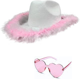 Cowboy Hat with Feathers & Heart Sunglasses - Felt, Women’s Costume