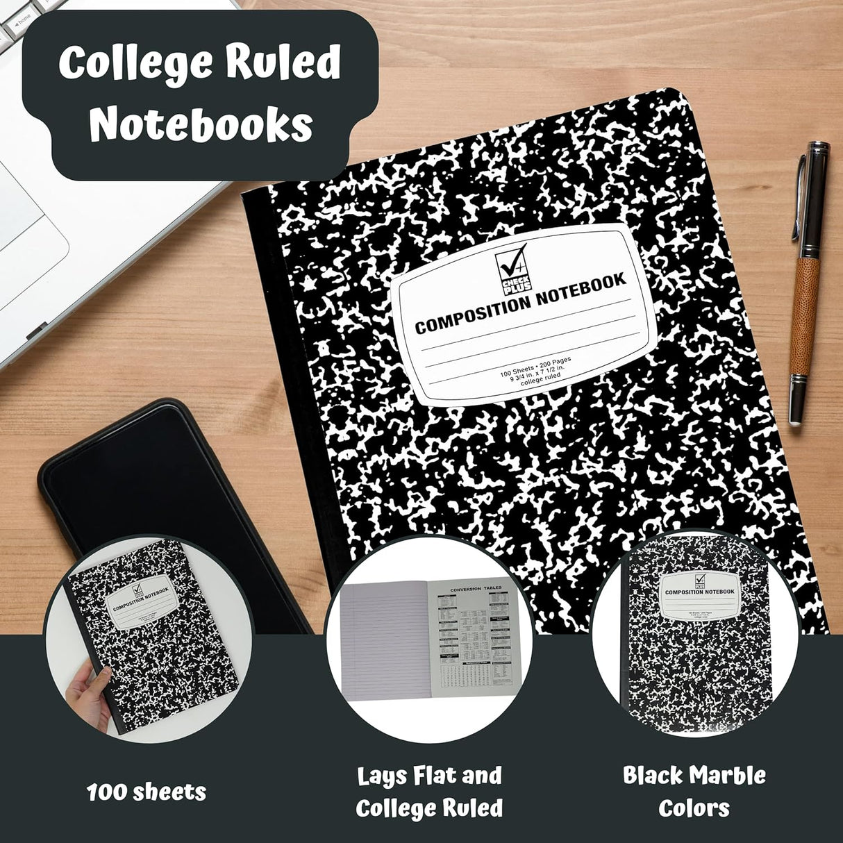 College Ruled Notebook - 4 pcs per pack - Composition Notebook for School Supplies, Wide College Ruled Notebook, Spiral Notebook, Marble Composition Notebook