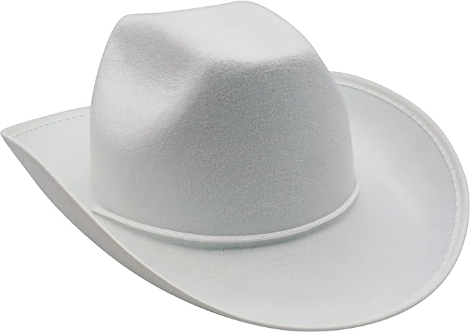 4E's Novelty White Felt Cowboy Hat with Chinstrap – Unisex Western Style for All Occasions