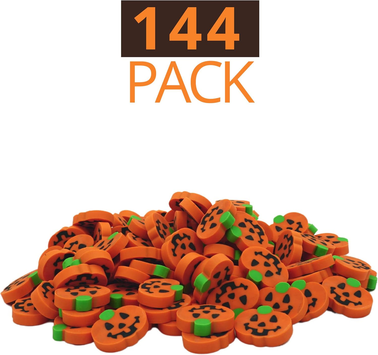 4E's Novelty Halloween Mini Pumpkin Erasers Bulk 144 pcs - Mini Erasers for Kids Bulk, Erasers for School, Classroom Mini Halloween Erasers for Kids