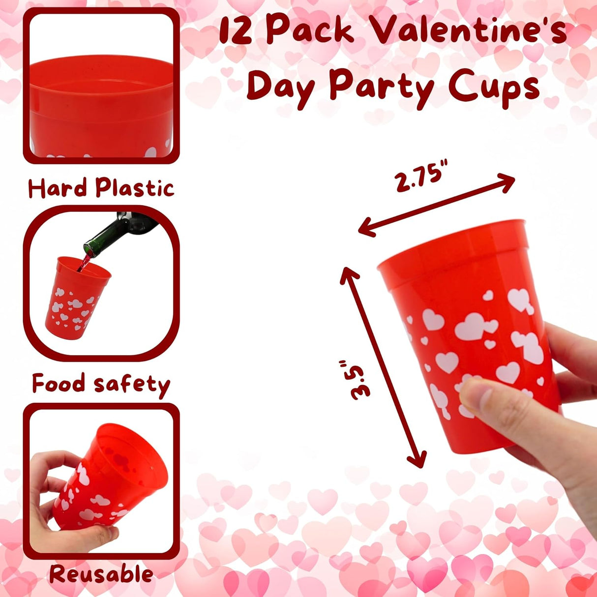 4E's Novelty 12-Pack Valentine Reusable Cups – BPA-Free 8oz Kids’ Party Favors for Classroom