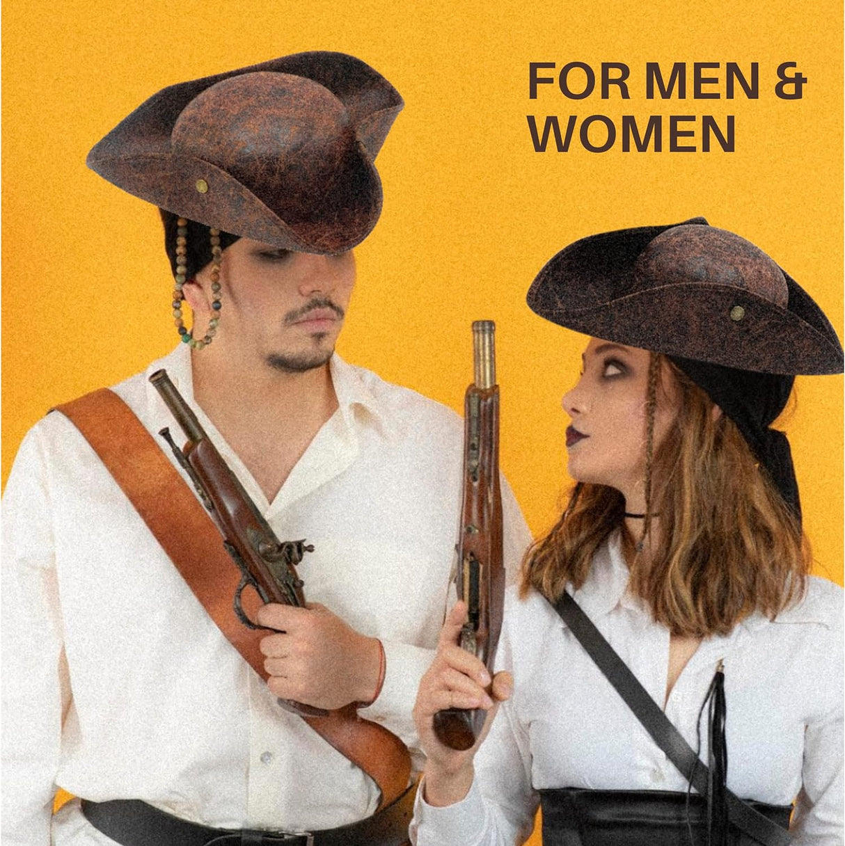 4E’s Novelty Brown Faux Leather Tricorn Hat - Pirate Costume for Men, Women & Kids, Pirate Accessories for Dress Up, Halloween Adult Pirate Costume