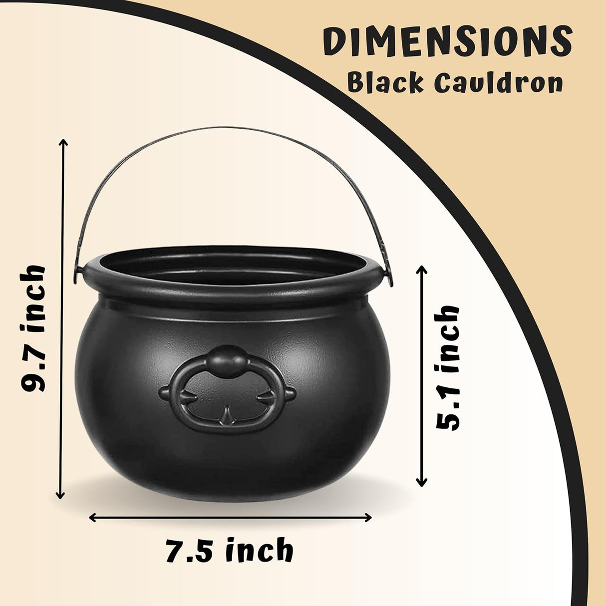 4E's Novelty 7.5" Halloween Plastic Cauldron, Durable Black Cauldron For Party Supplies, Large Halloween Candy Bowl, Perfect Halloween Decor