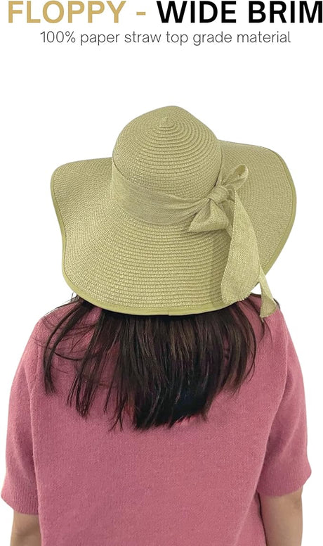 Beige Floppy Sun Hat with Sunglasses - UPF 50+ UV Protection, Packable