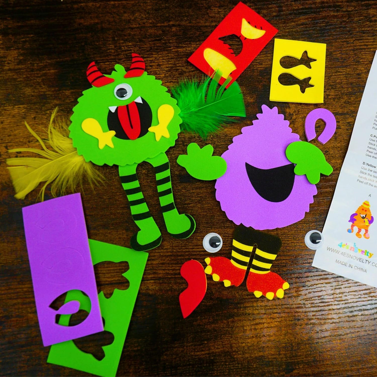 4E's Novelty Halloween Crafts for Kids (4 Pack) - Silly Monster Crafts Kids with Magnetic Foam Stickers, Fun Halloween Party Crafts for Kids Ages 3+