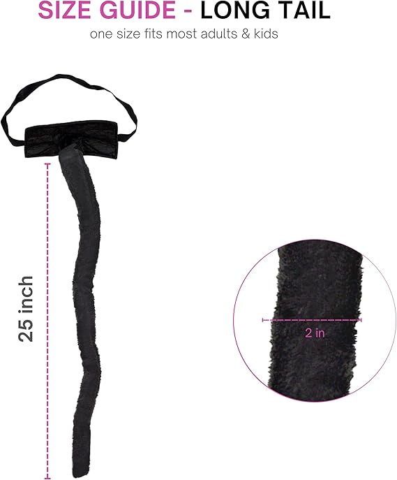 4E’s Novelty 25” Black Furry Tail Costume - Adjustable Black Cat Tail for Adult Women & Kids Girls, Cat Tail for Halloween Cosplay