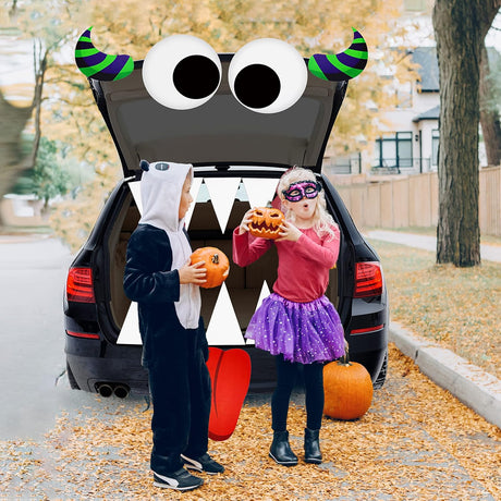 Monster Trunk or Treat Car Decorations Kit - Reusable Trunk or Treat Teeth, Tongue & Huge Monster Eyes