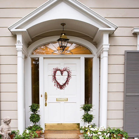 4E's Novelty 15” Heart Grapevine Wreath – Rustic Valentine Door Wreath with Red Berries