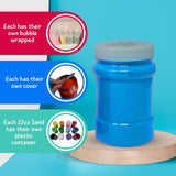 12 vibrant colors of non-toxic sand for sand art, sand play, and crafting. Includes 22 oz bottles and a storage container. Great for kids and adults!