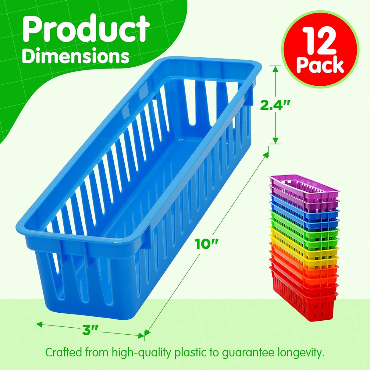 Pencil Baskets for Classroom Essential: 12 pcs per pack, Colored Pencils, Drawer Organizer, Plastic Storage Bins, Teacher Desk and Classroom Must-Haves