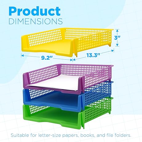 Stackable Paper Trays: 6 pcs per pack, Classroom Organizer, Reusable Bins, Plastic Task Box, Classroom Storage, Pencil Tray, Container for Pencils, Erasers and more