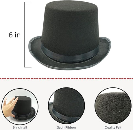 6" Black Felt Top Hat - Magician or Snowman Costume Accessory