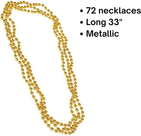 4E's Novelty Gold Beads Necklaces – 72 Pack Bulk Mardi Gras Party Favors & Parade Accessories