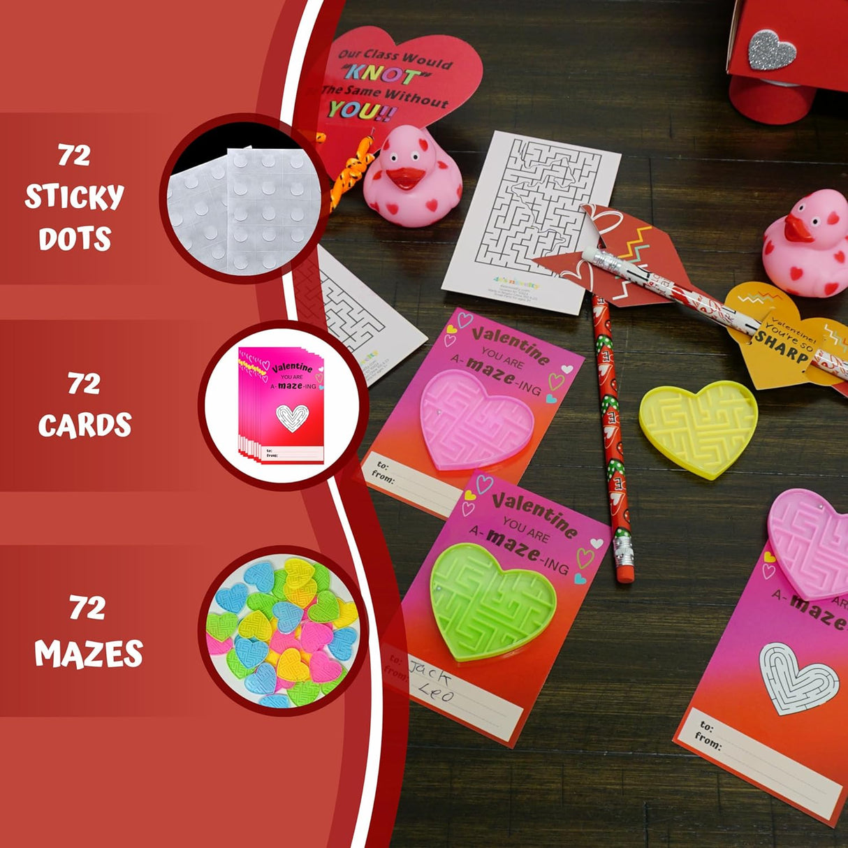 4E's Novelty 72-Pack Heart Maze Valentine Cards – Bulk Party Favors for Kids’ School Exchange