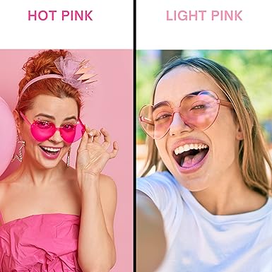 4E's Novelty Heart Sunglasses 2-Pack – Hot Pink Glasses for Parties, Festivals & Valentine Costumes