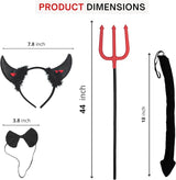 4E's Novelty Black Devil Costume Set: Horns Headband, Tail, Pitchfork, Bowtie – Devil Costume for Women Classic Devil Costume Dress-Up Kit