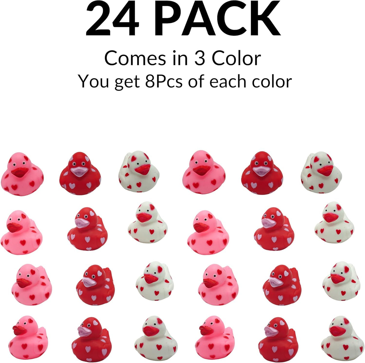 4E's Novelty 24-Pack Mini Valentines Rubber Ducks – Red Ducks with Heart Design for Party Favors