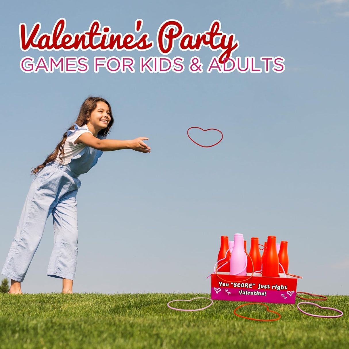 Valentine Bottle Ring Toss Game - Kids Party Activity & Yard Game