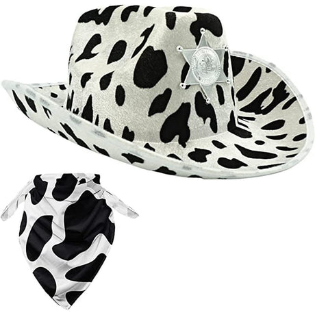 4E's Novelty Cow Print Cowboy Hat with Accessory - Cowgirl Hat for Women & Men Adult Size - Western Hat, Cowboy Costume Accessories