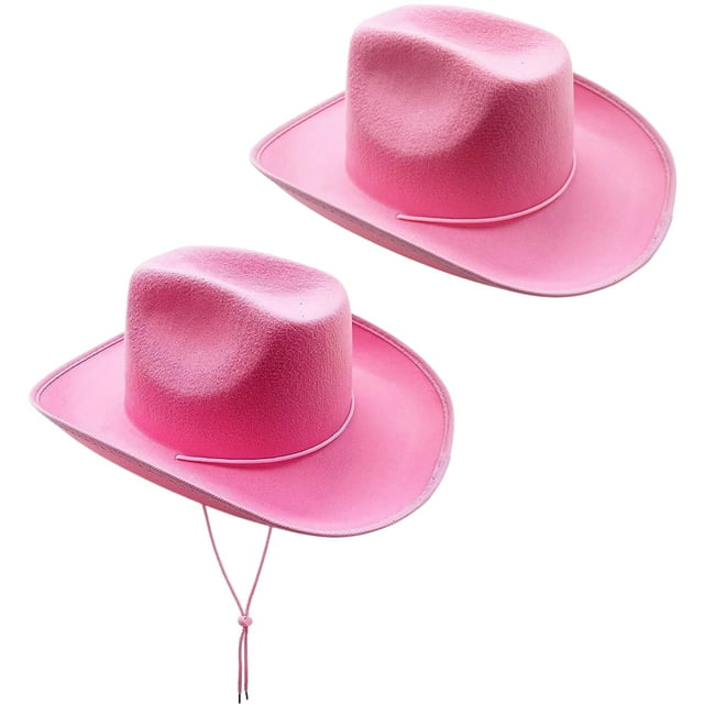 4E's Novelty Kids Pink Cowboy Hats Felt - 2 Pack - Fits Boys & Girls Ages 5-12 Yrs, Child Size Pink Cowgirl Hats Western Costume Accessories, Party Dress Up