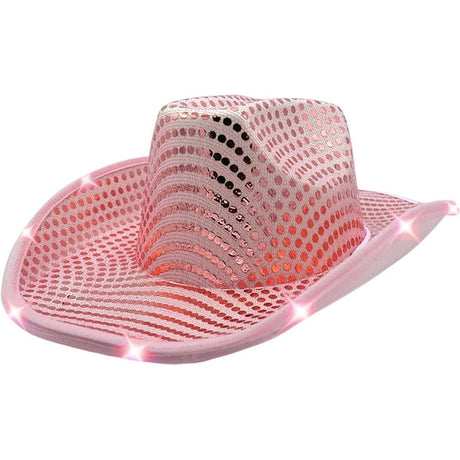 4E's Novelty Light Up Pink Cowgirl Hat - Sequin Pink Cowboy Hat for Women & Teens - for Cowgirl Costume for Women, Space Disco Cowgirl Bachelorette Party, Halloween Cowboy Costume Accesories