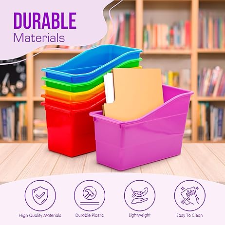 File Bins: Plastic Storage Bin, File Organizer, Classroom Organization Storage Basket, Desk with Storage, Desktop Organizer, 6 pcs Foldable Desk File Folder