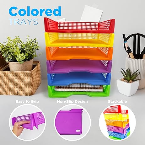 Stackable Paper Trays: 6 pcs per pack, Classroom Organizer, Reusable Bins, Plastic Task Box, Classroom Storage, Pencil Tray, Container for Pencils, Erasers and more