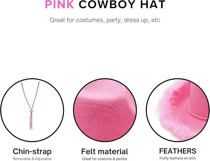 Pink Cowgirl Hat with Feathers & Heart Sunglasses Set for Women & Girls