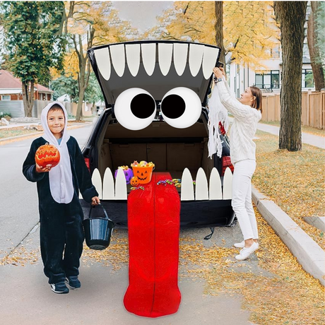 4E's Novelty Trunk or Treat Car Decorations Kit - Reusable Trunk or Treat Teeth with Huge Monster Tongue for Halloween Decorations Outdoor Use