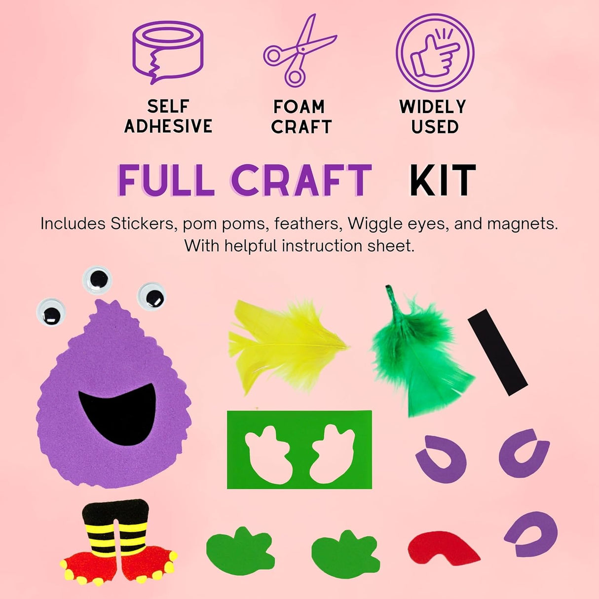 4E's Novelty Halloween Crafts for Kids (12 Pack) - Silly Monster Crafts Kids with Magnetic Foam Stickers, Fun Halloween Party Crafts for Kids Ages 3+