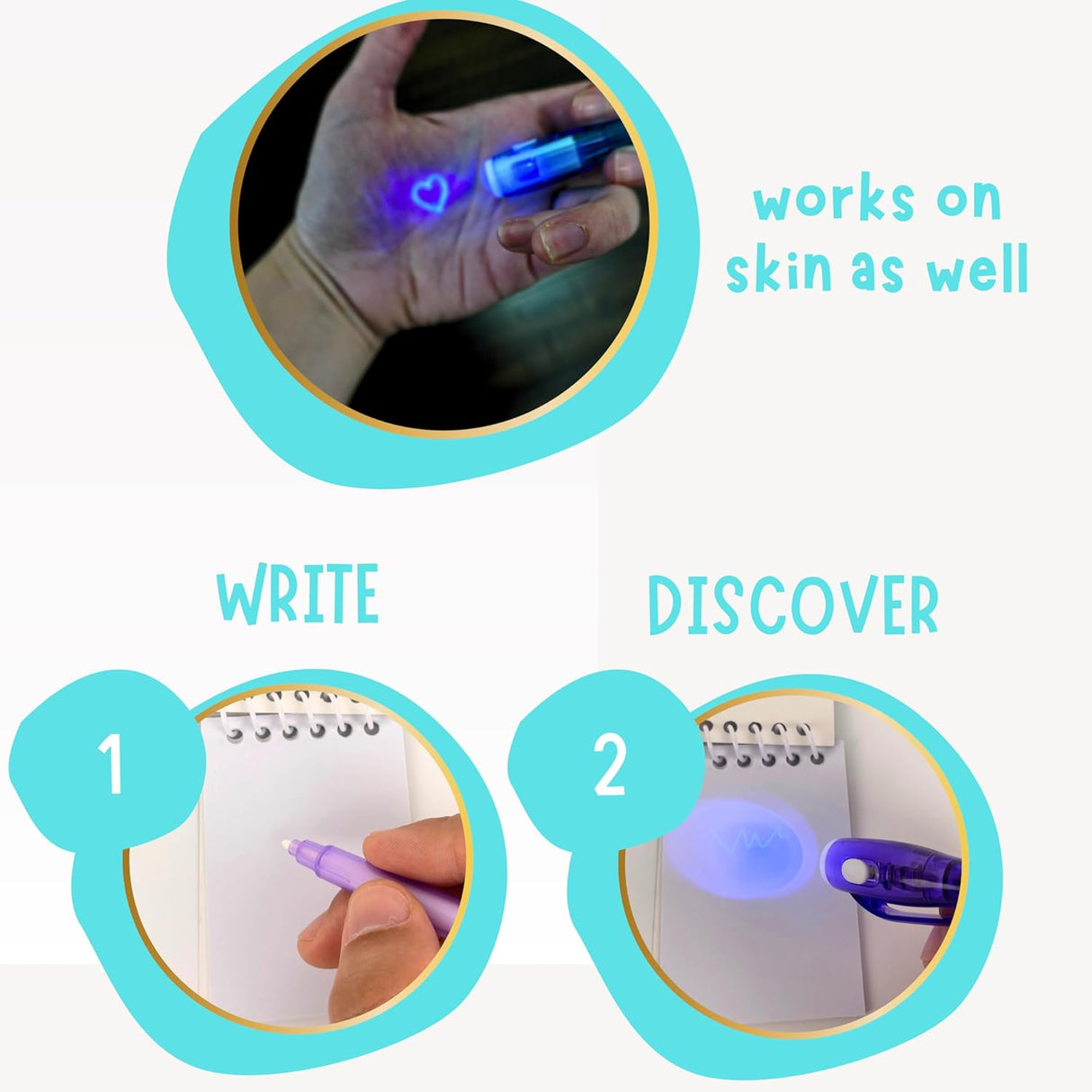 12 Invisible Ink Pens with UV Light, Mini Notebooks & Colored Bags